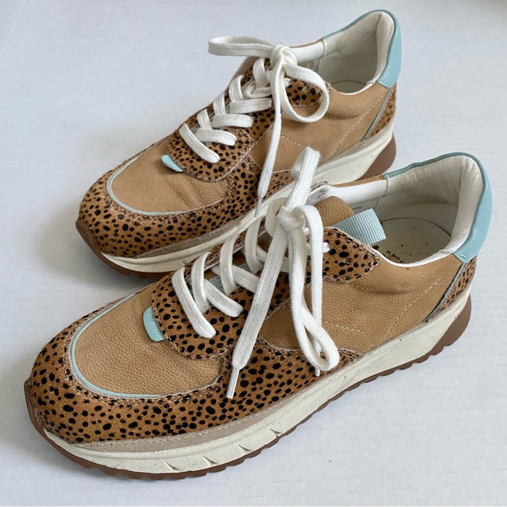 Madewell kickoff trainers/sneakers, leopard calf hair, size 6.5